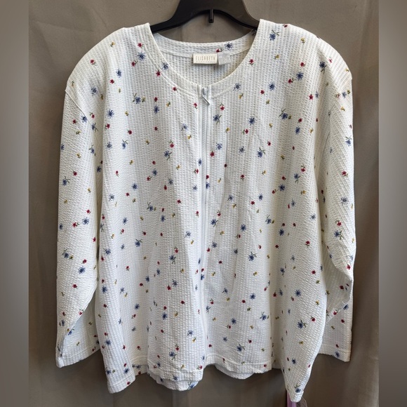 NWT Elizabeth by Liz Claiborne Zipper waffle like Jacket White Floral - Picture 1 of 4